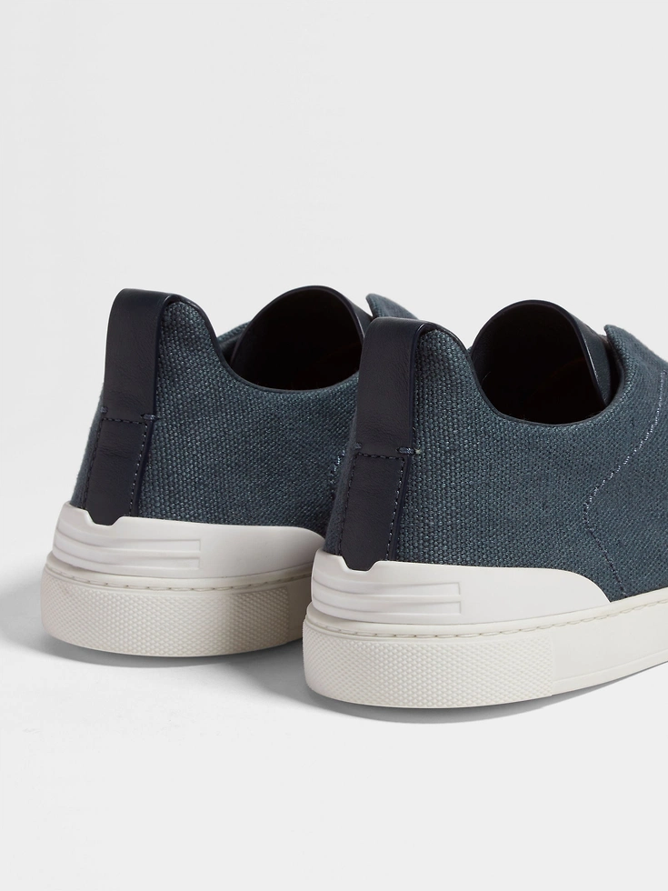 Dark Teal Blue Cotton Linen and Leather Triple Stitch™ Sneakers