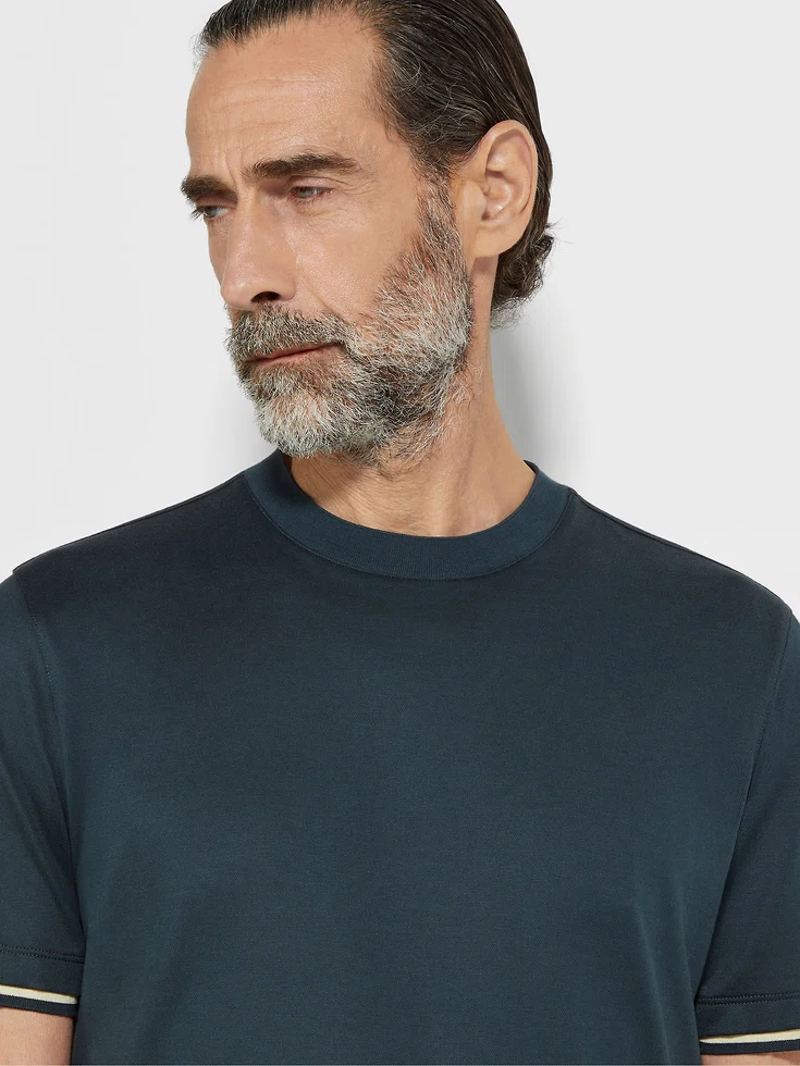 Dark Teal Blue Cotton and Silk T-shirt