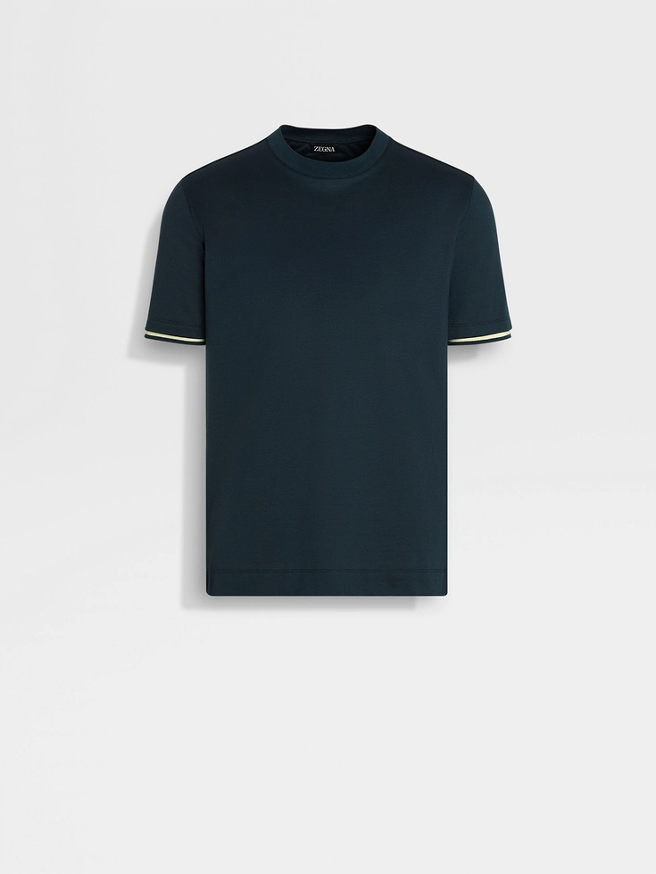 Dark Teal Blue Cotton and Silk T-shirt