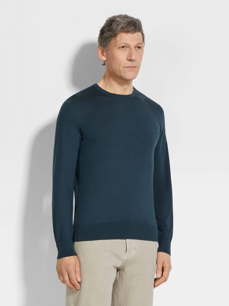 Dark Teal Blue Mélange Cashseta Crewneck Dark Teal Blue Mélange Cashseta Crewneck