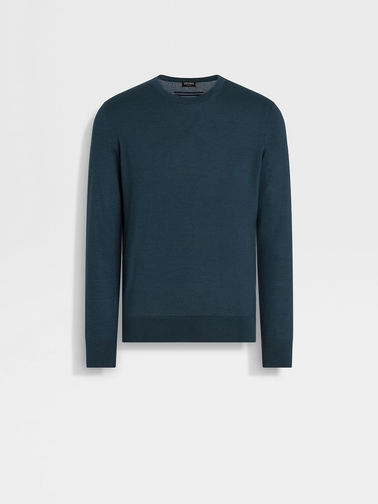 Dark Teal Blue Mélange Cashseta Crewneck