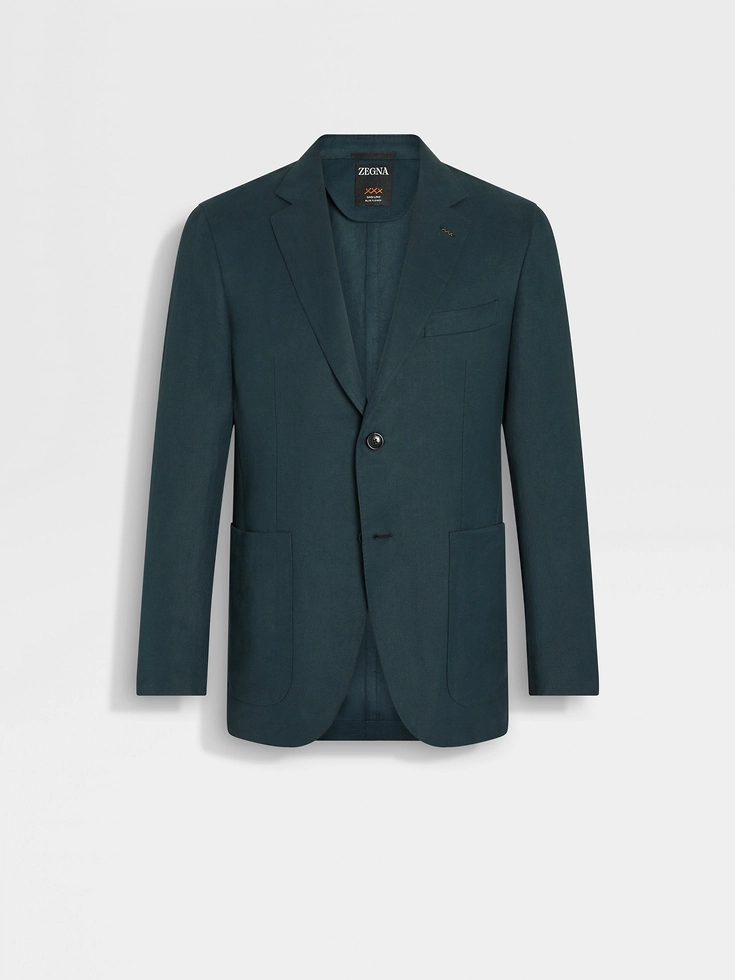 Dark Teal Blue Oasi Lino Blue Flower Jacket