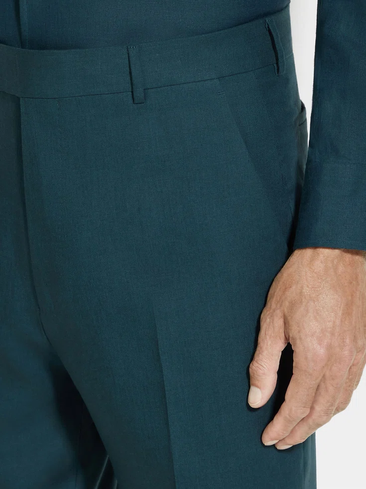 Dark Teal Blue Oasi Lino Pants