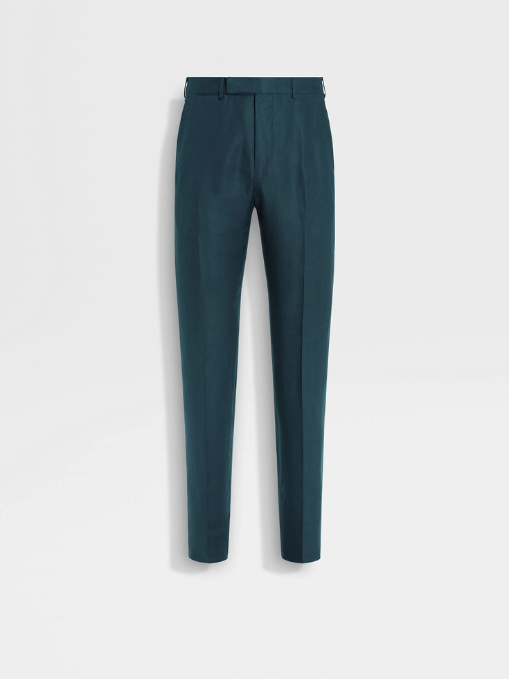 Dark Teal Blue Oasi Lino Pants