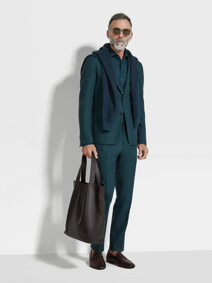 Dark Teal Blue Oasi Lino Shirt Jacket