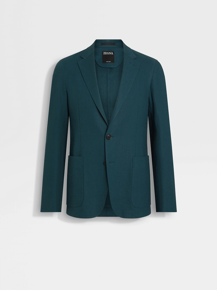 Dark Teal Blue Oasi Lino Shirt Jacket