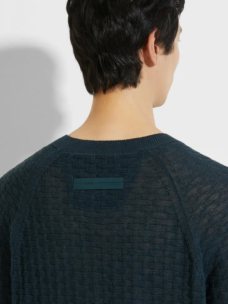 Dark Teal Blue Oasi Lino V-neck