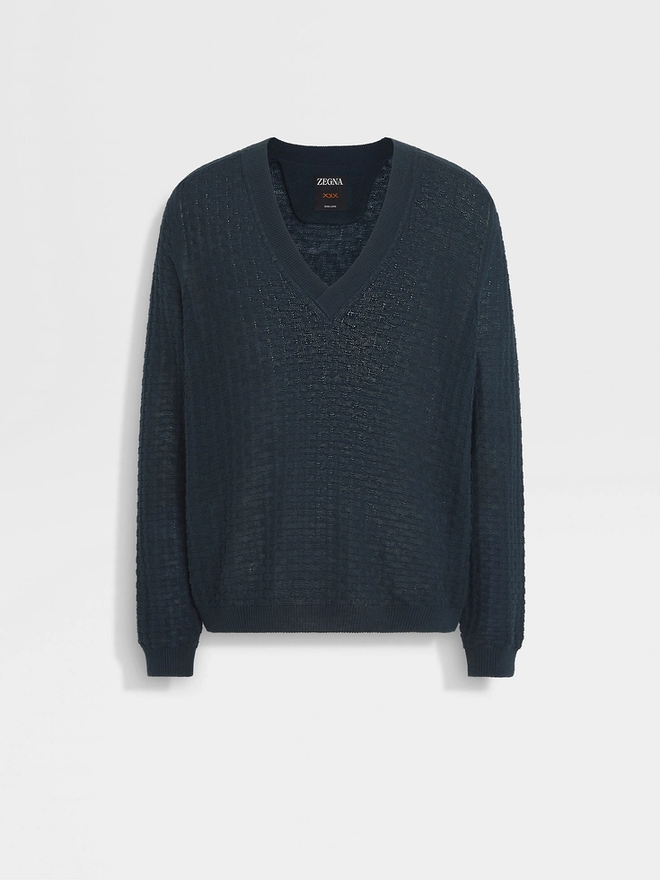 Dark Teal Blue Oasi Lino V-neck