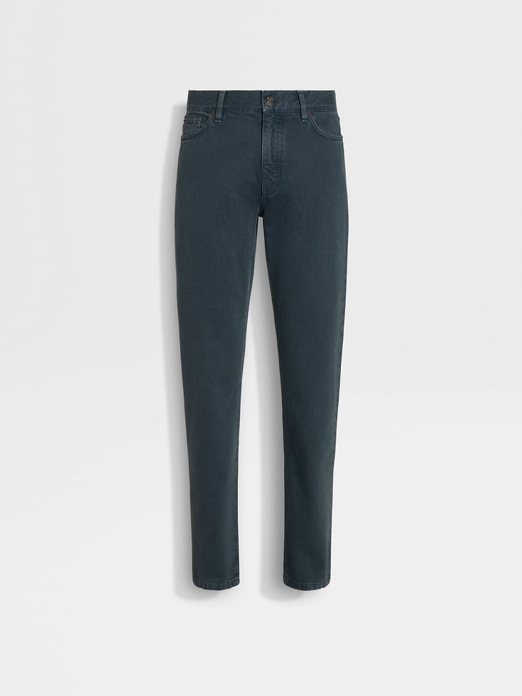 Dark Teal Blue Stone-washed Cotton Roccia Jeans