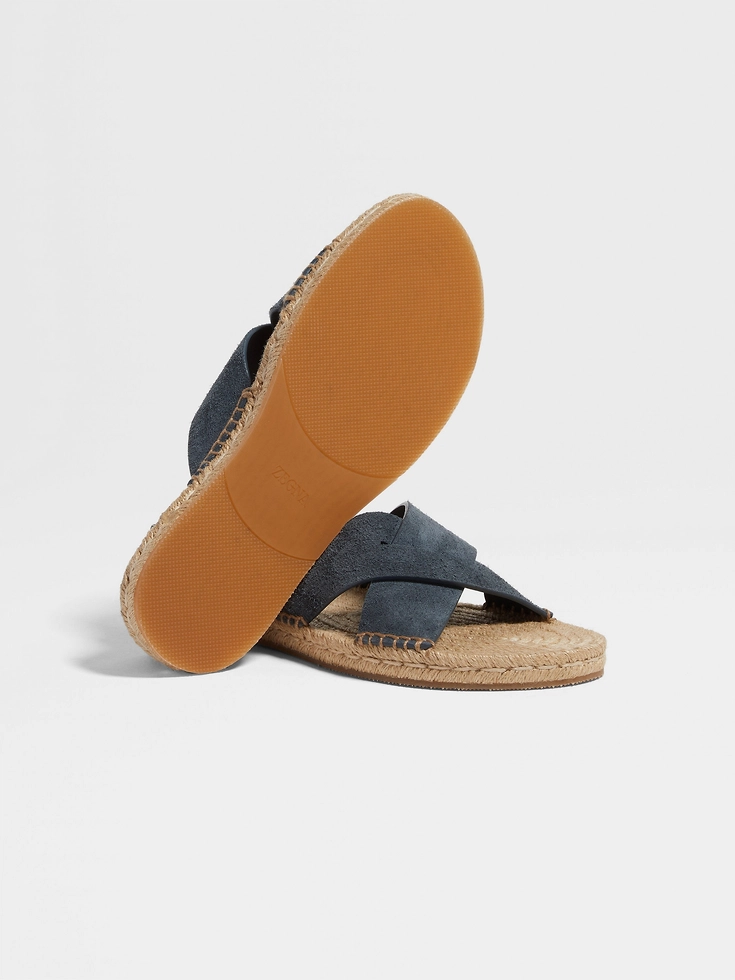 Dark Teal Blue Suede Espadrille Sandals