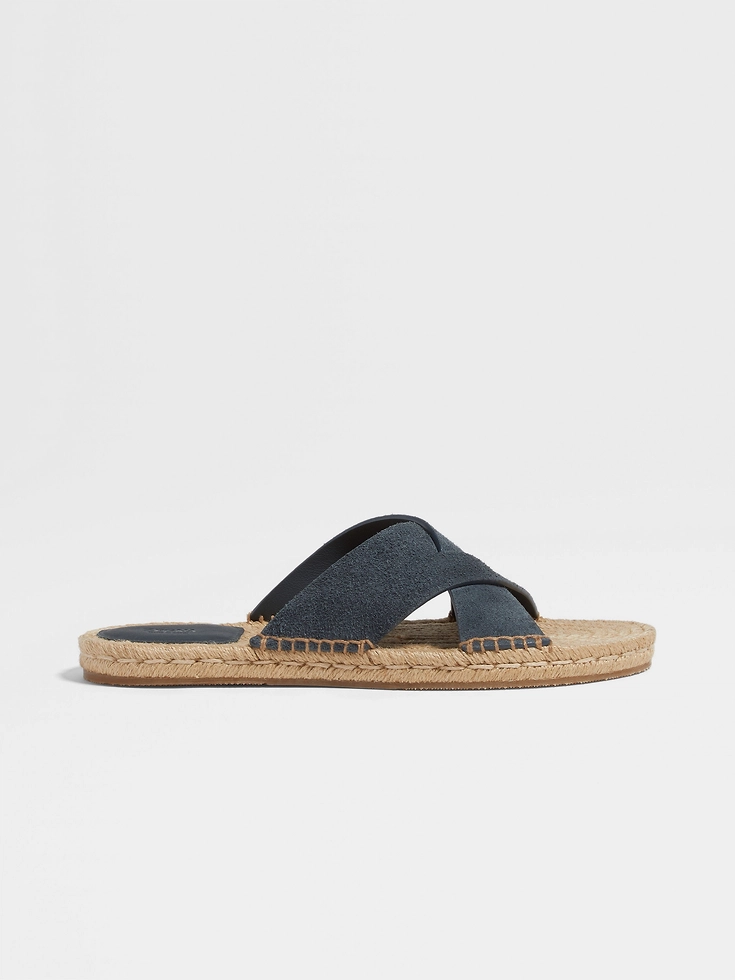 Dark Teal Blue Suede Espadrille Sandals