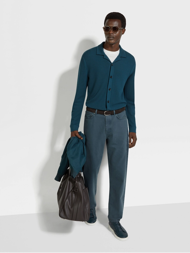 Dark Teal Blue Wool Shirt Dark Teal Blue Wool Shirt