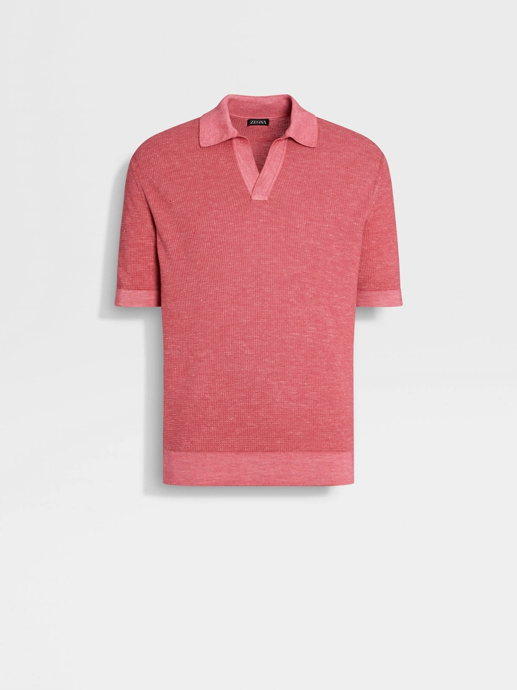 Fuchsia Mélange Silk Cashmere and Linen Polo Shirt