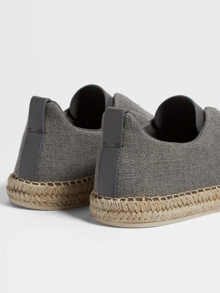 Grey Mélange Linen and Leather Triple Stitch™ Espadrilles