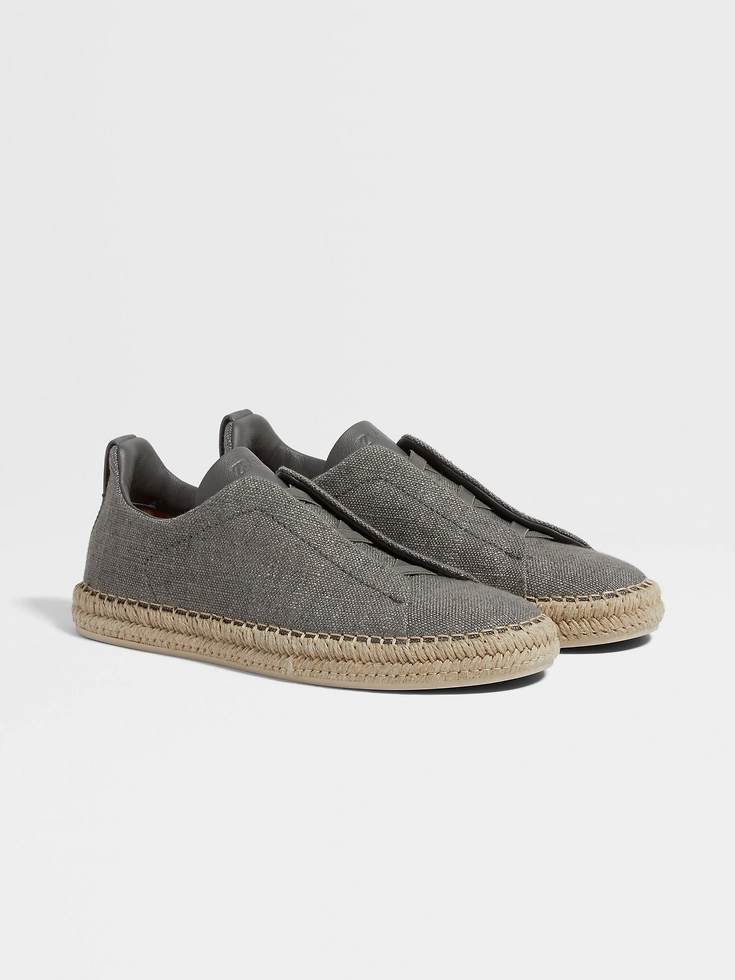 Grey Mélange Linen and Leather Triple Stitch™ Espadrilles