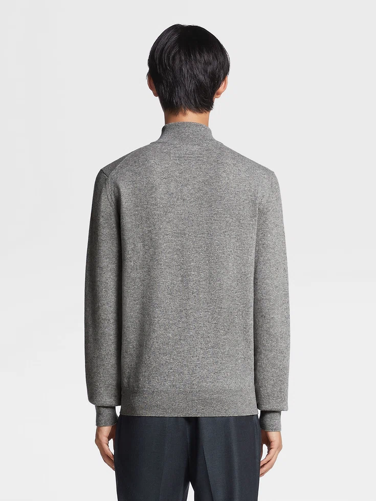 Grey Mélange Oasi Cashmere Zip Mock Neck Sweater Grey Mélange Oasi Cashmere Zip Mock Neck Sweater