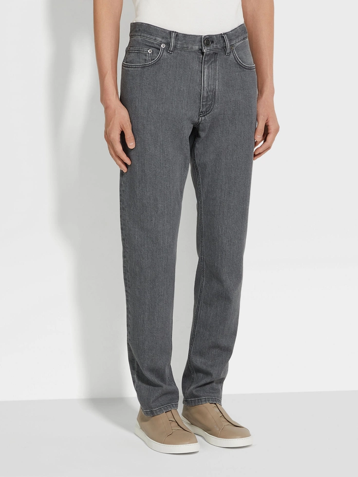 Grey Stone-washed Stretch Cotton Roccia Jeans Grey Stone-washed Stretch Cotton Roccia Jeans