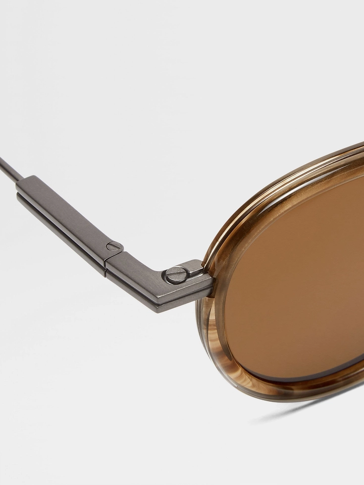 Havana Brown Titanium and Acetate Sunglasses