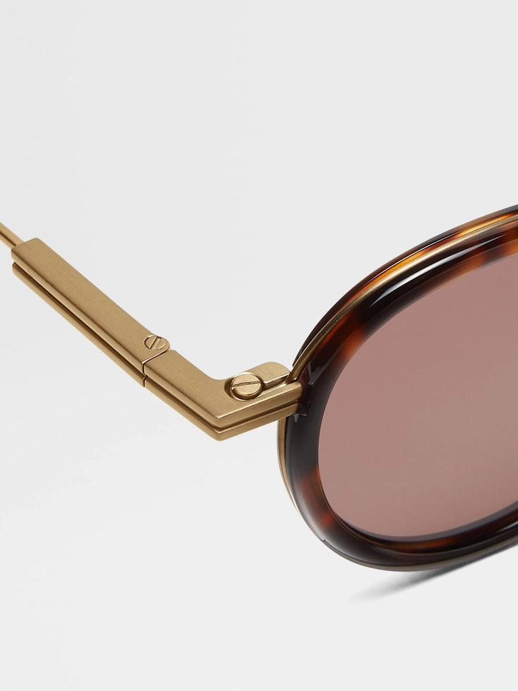 Havana Brown Titanium and Acetate Sunglasses