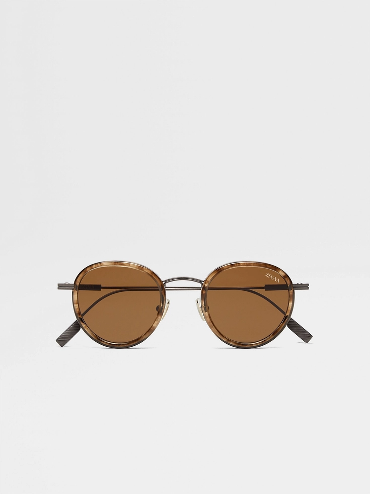 Havana Brown Titanium and Acetate Sunglasses