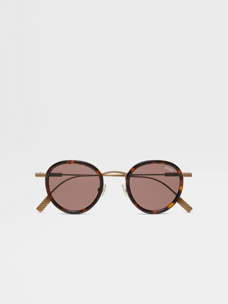 Havana Brown Titanium and Acetate Sunglasses