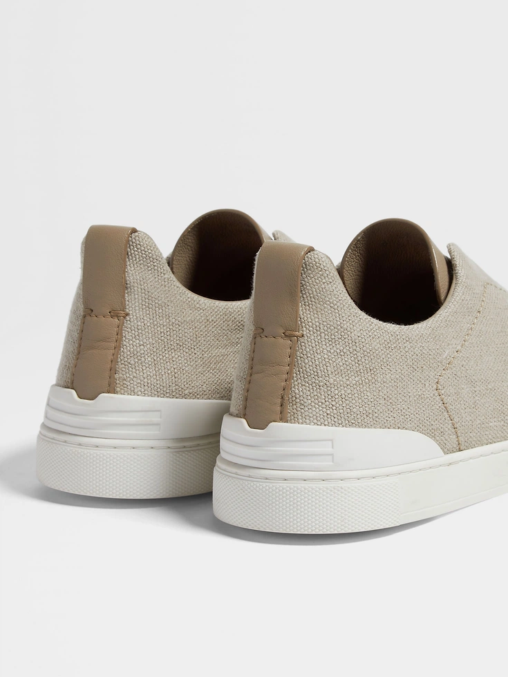 Light Beige Cotton Linen and Leather Triple Stitch™ Sneakers