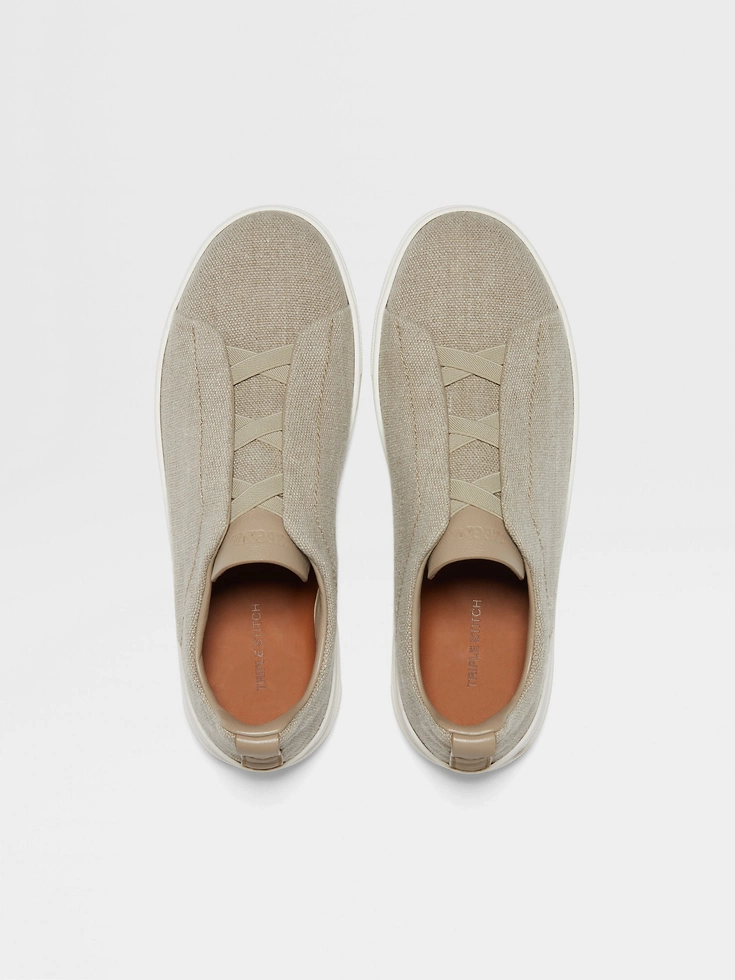 Light Beige Cotton Linen and Leather Triple Stitch™ Sneakers Light Beige Cotton Linen and Leather Triple Stitch™ Sneakers