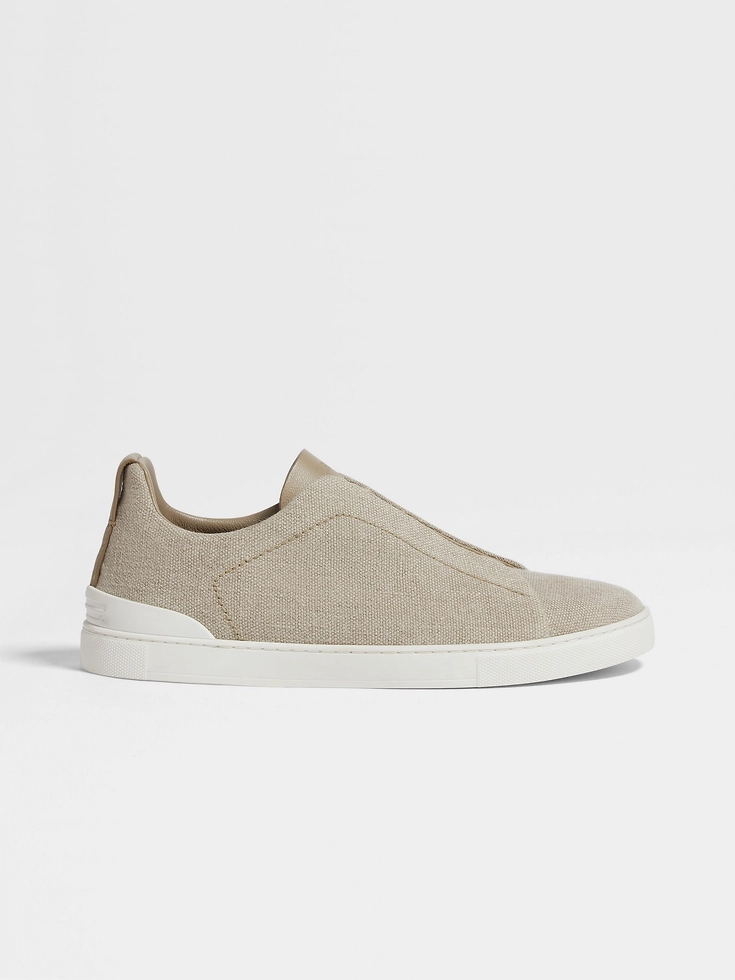 Light Beige Cotton Linen and Leather Triple Stitch™ Sneakers Light Beige Cotton Linen and Leather Triple Stitch™ Sneakers