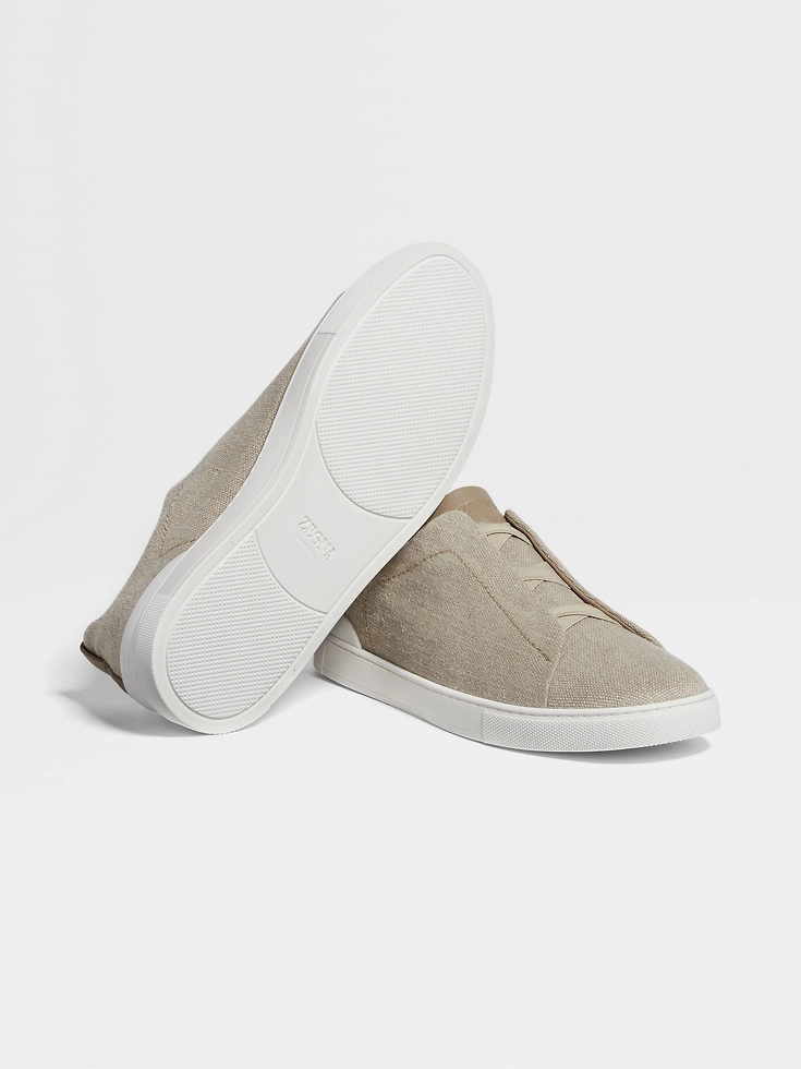 Light Beige Cotton Linen and Leather Triple Stitch™ Sneakers Light Beige Cotton Linen and Leather Triple Stitch™ Sneakers