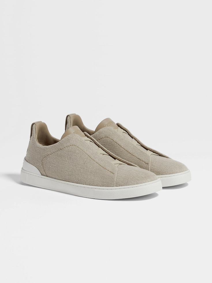 Light Beige Cotton Linen and Leather Triple Stitch™ Sneakers