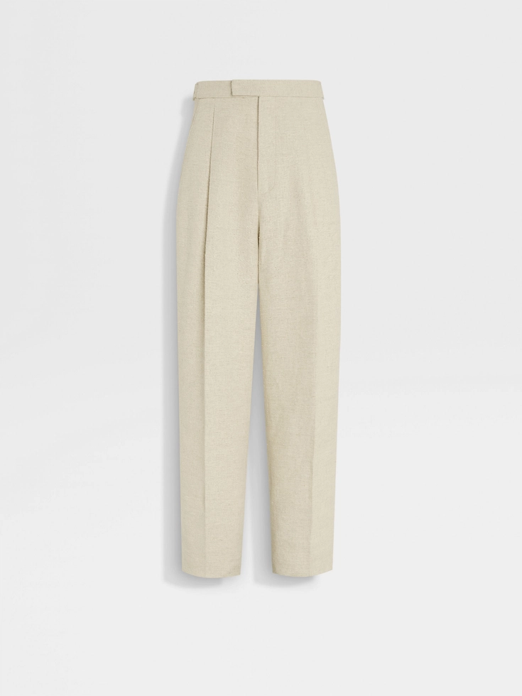 Light Beige Linen and Silk Blend Pants