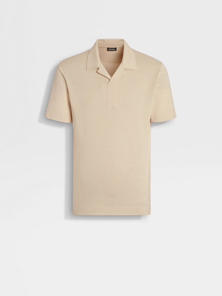 Light Beige Silk and Cotton Piquet Polo Shirt