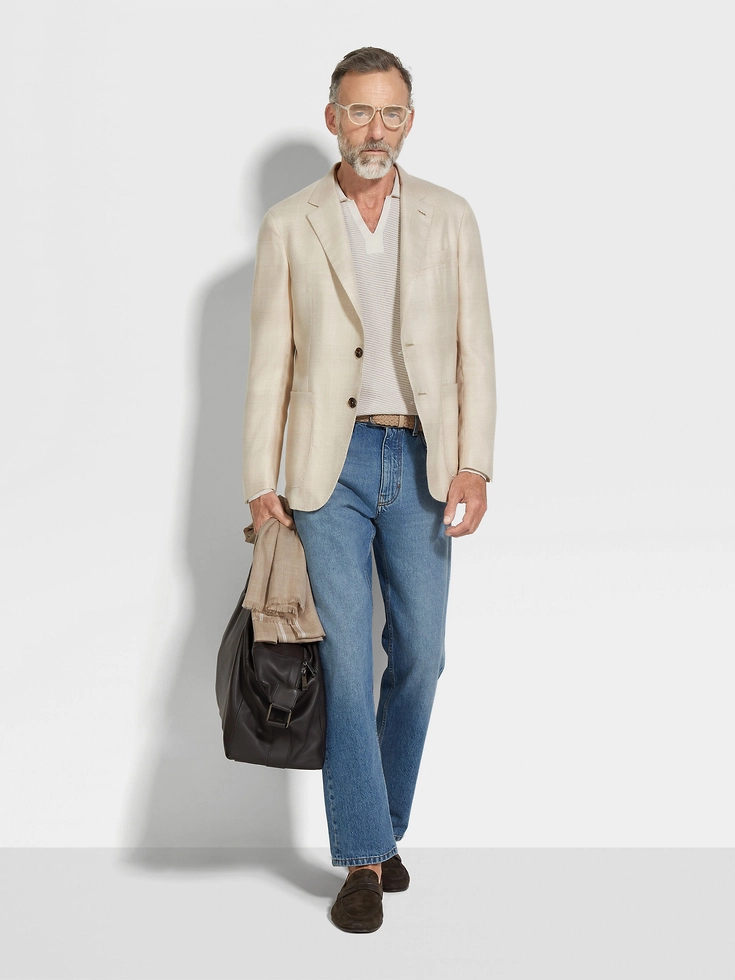 Light Beige and Light Taupe Cashmere and Silk Jacket