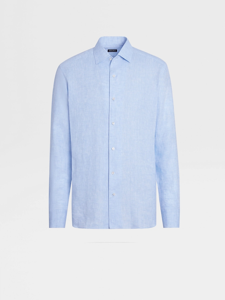 Light Blue Pure Linen Long-sleeve Shirt