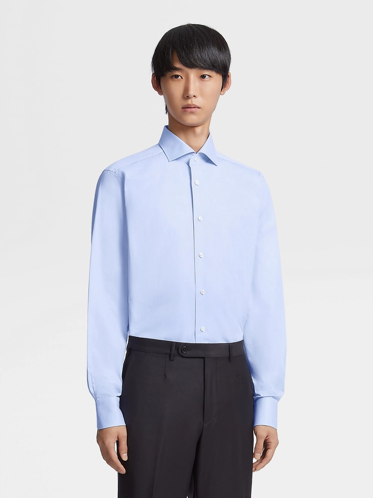 Light Blue Sea Island Cotton Long-sleeve Tailoring Shirt