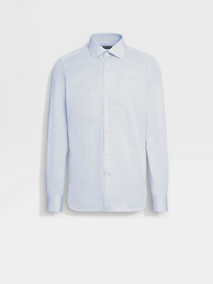 Light Blue Structured Micro-striped Trecapi Cotton Shirt