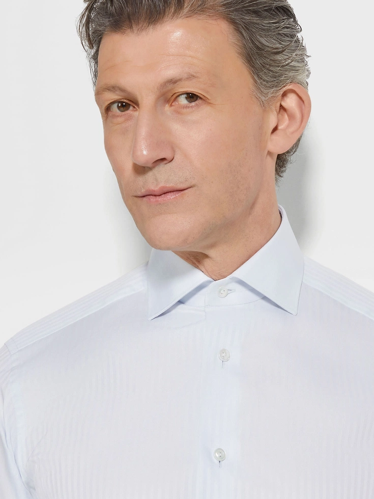 Light Blue Structured Striped Centoventimila Cotton Shirt