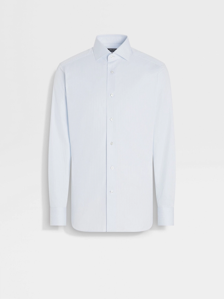 Light Blue Structured Striped Centoventimila Cotton Shirt
