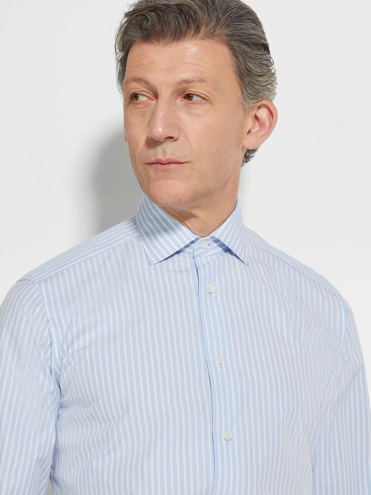 Light Blue and White Macro-striped Centoventimila Cotton Shirt