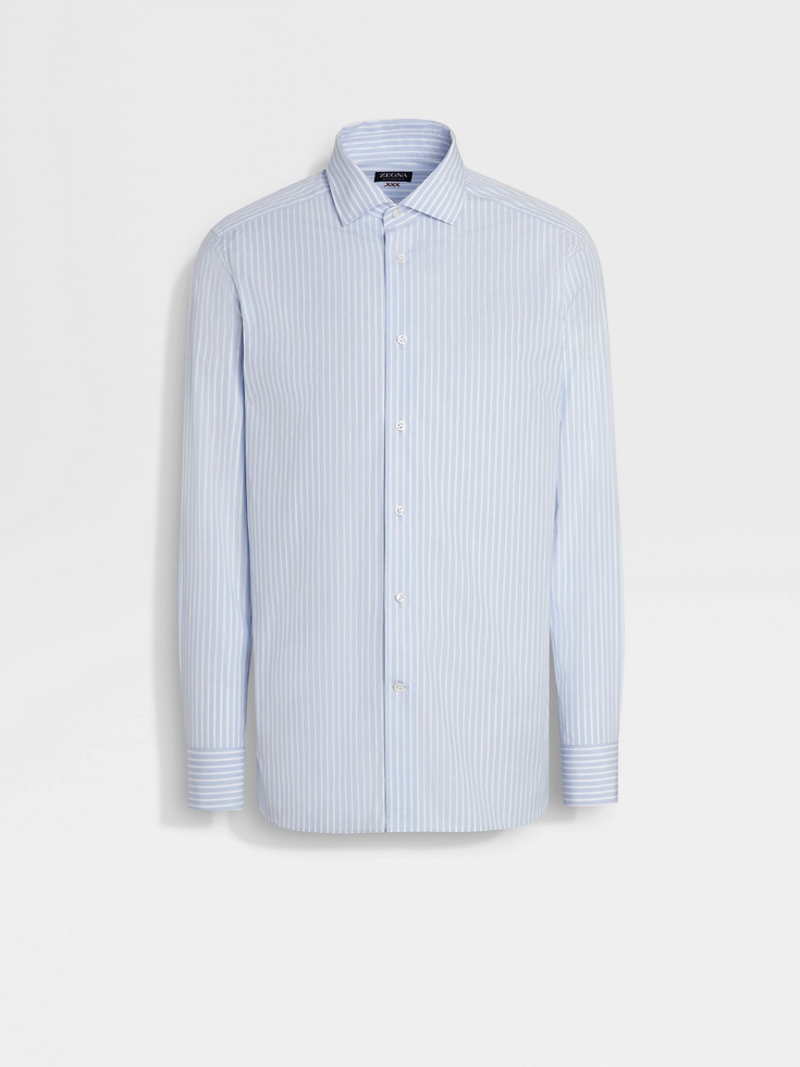 Light Blue and White Macro-striped Centoventimila Cotton Shirt