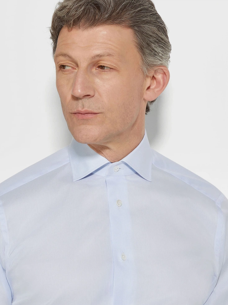 Light Blue and White Micro-checked 300 Cotton Shirt