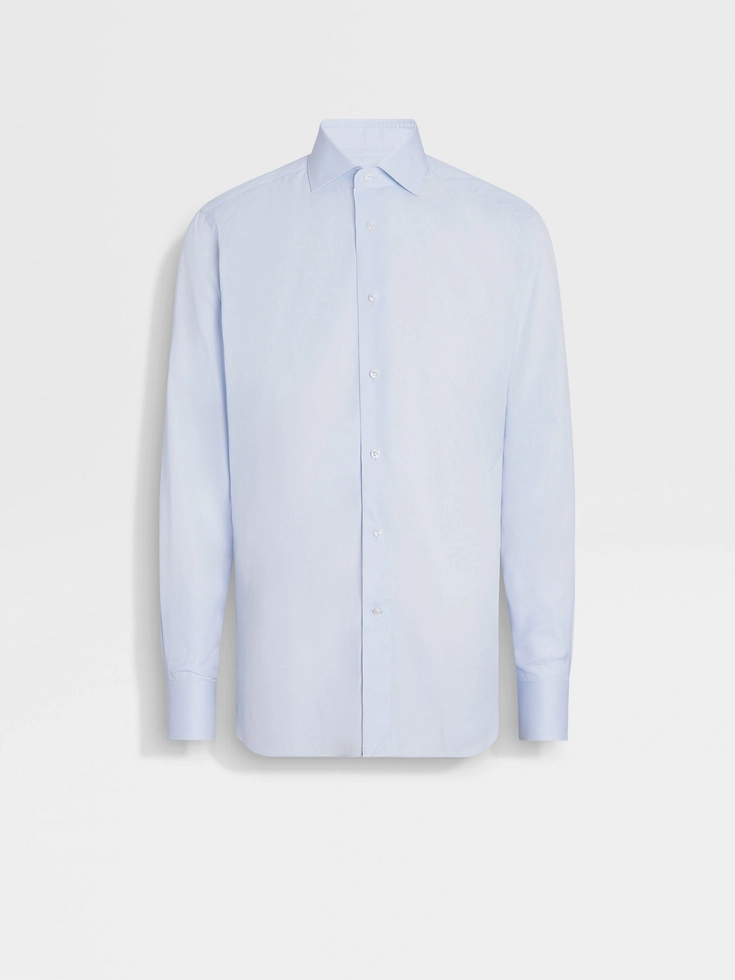 Light Blue and White Micro-checked 300 Cotton Shirt