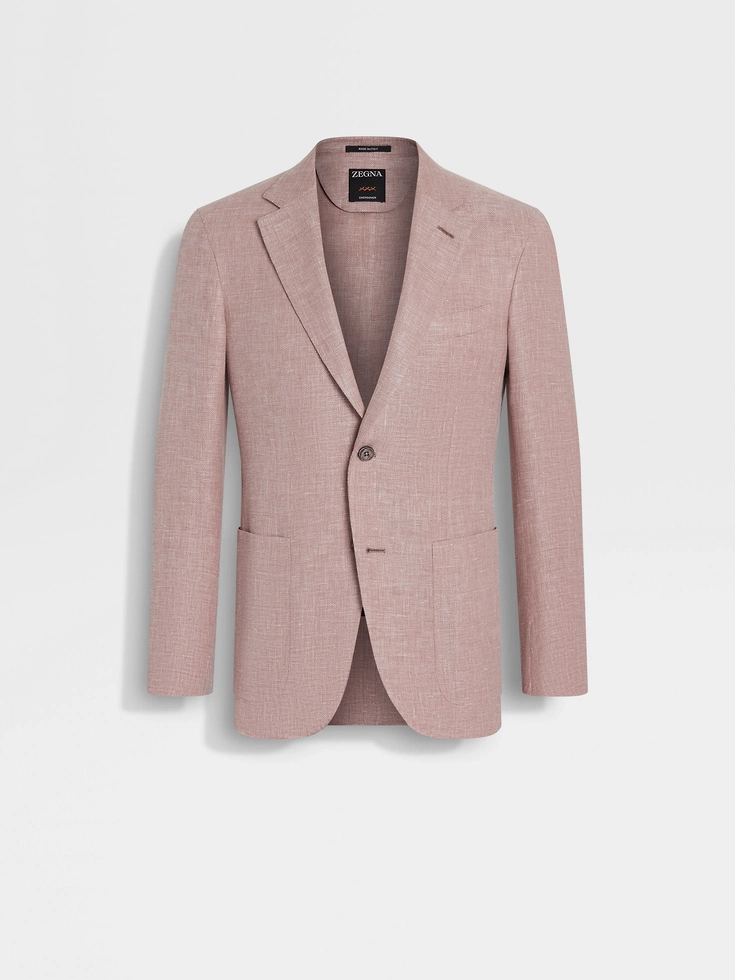 Light Brick Red Crossover Linen Wool and Silk Blend Jacket