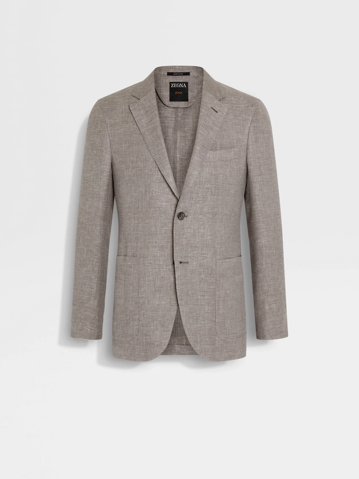 Light Brown Crossover Linen Wool and Silk Blend Jacket