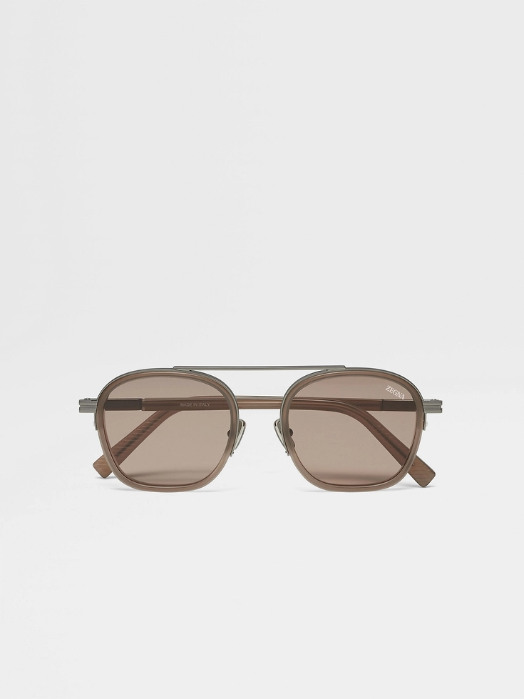 Light Brown Orizzonte I Acetate and Metal Sunglasses