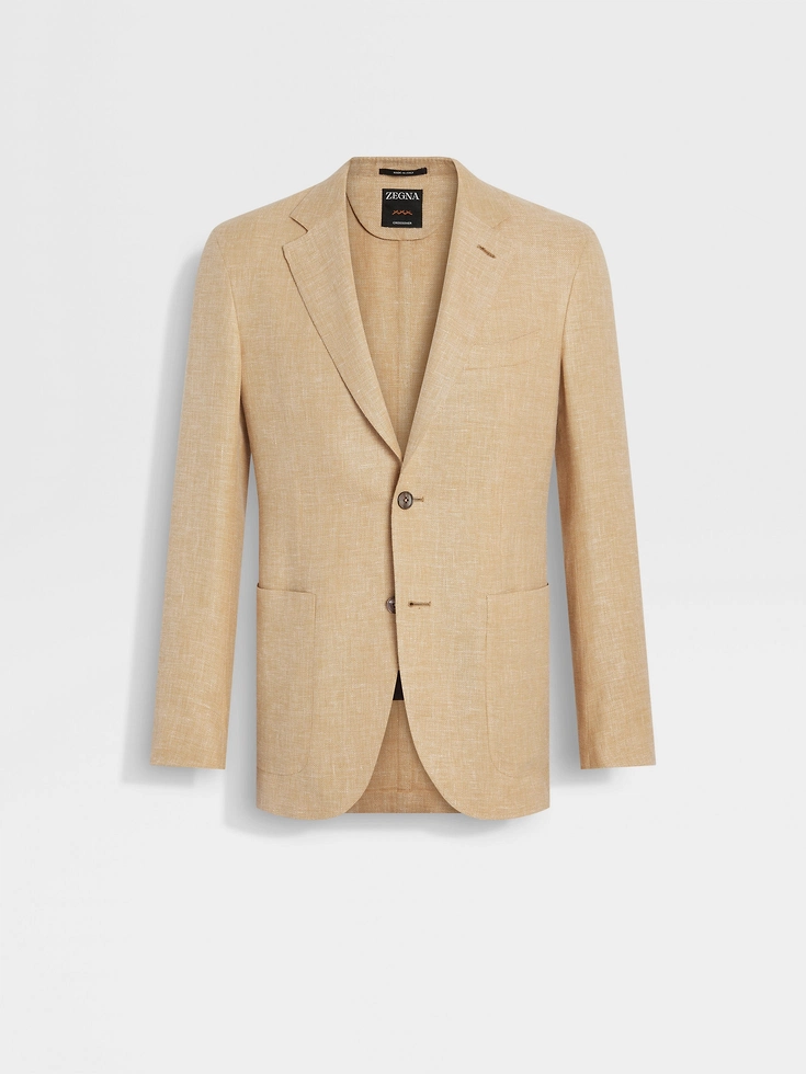 Light Ochre Crossover Linen Wool and Silk Blend Jacket
