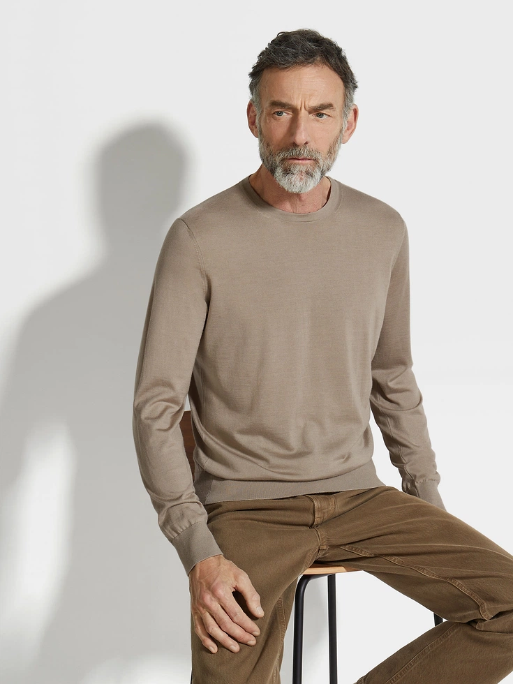 Light Taupe Cashseta Crewneck Light Taupe Cashseta Crewneck