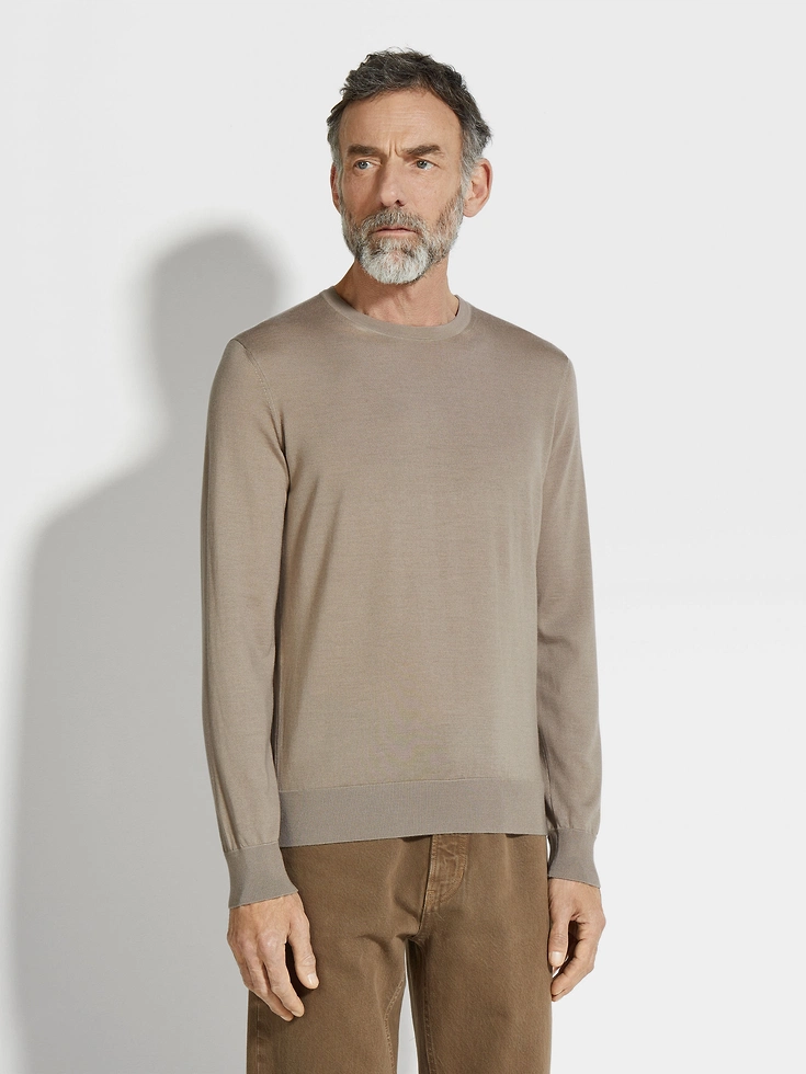 Light Taupe Cashseta Crewneck Light Taupe Cashseta Crewneck