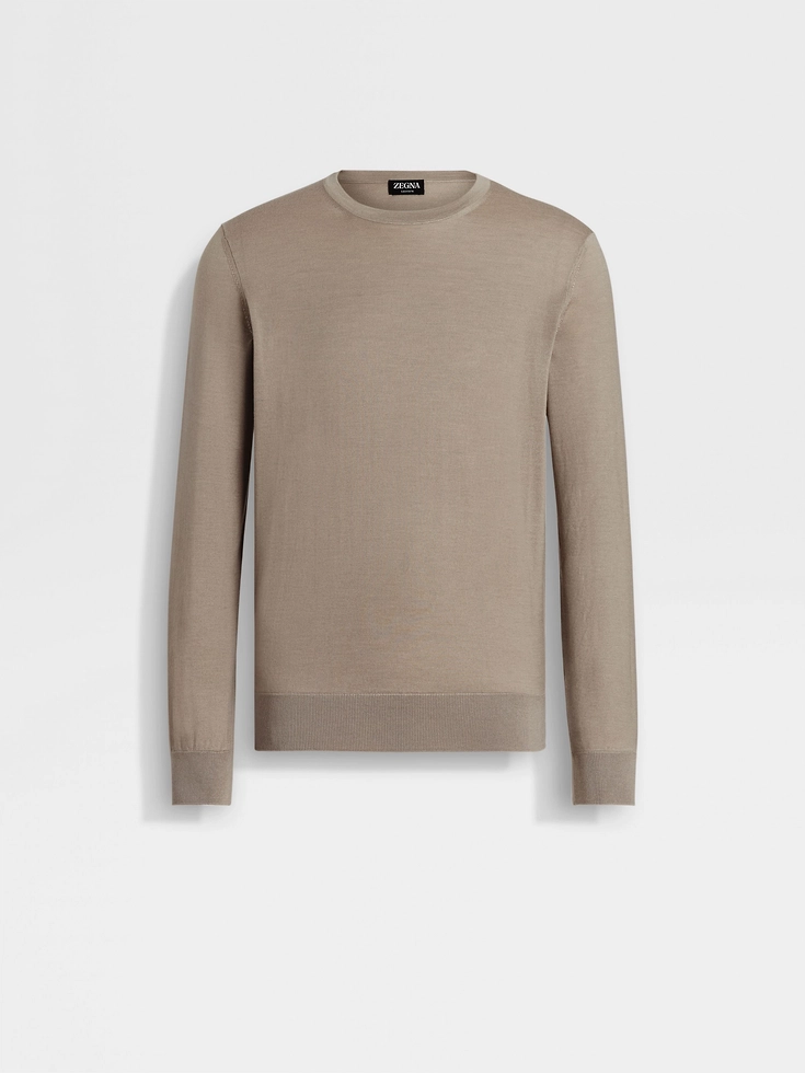 Light Taupe Cashseta Crewneck