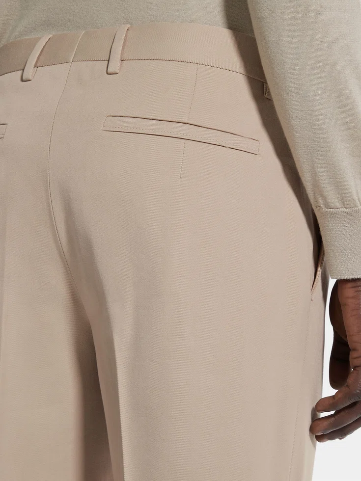 Light Taupe Cotton and Wool Pants
